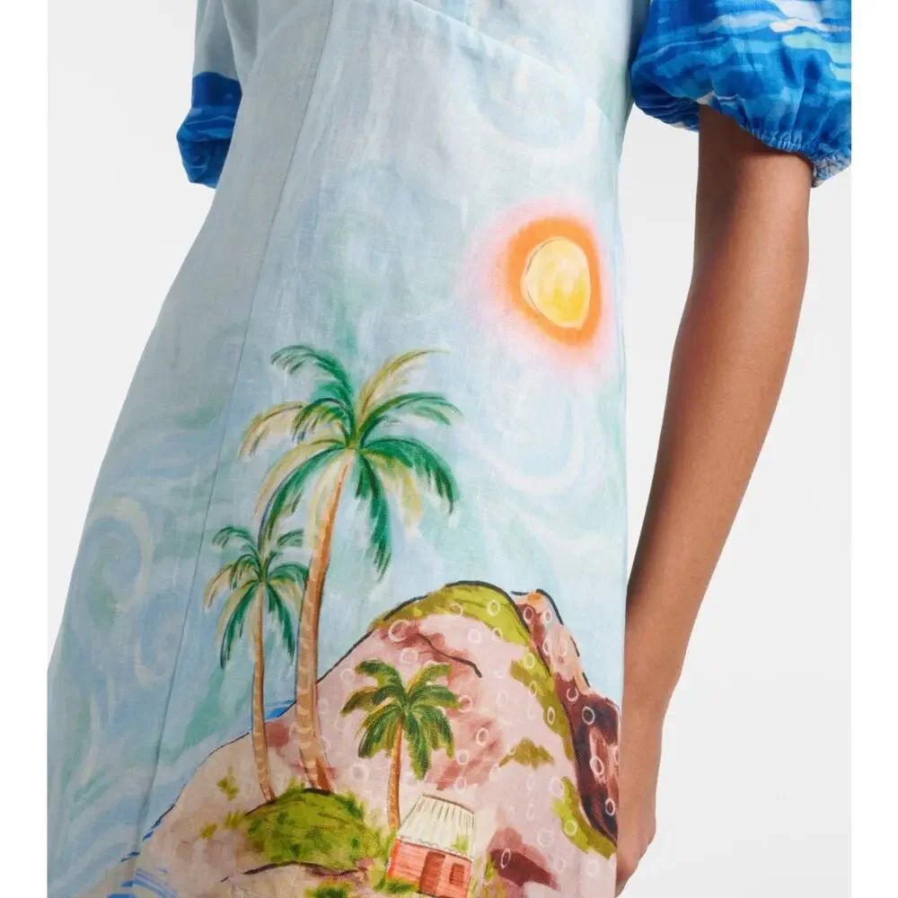 Alemais Printed linen midi dress